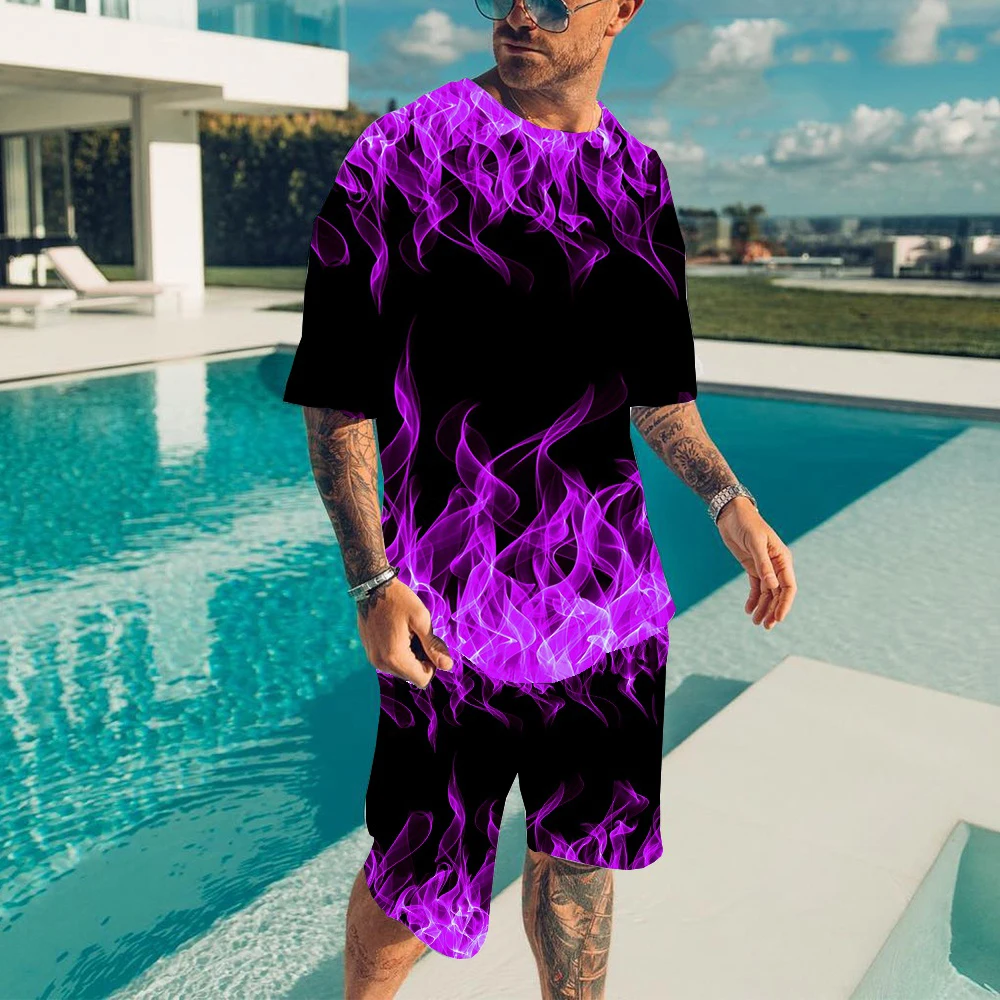 New Fire Tracksuit Flame 3D Print Men Women Fashion Short Sleeve T-Shirts Shorts Sets Streetwear Sportswear Kids Suits Clothing