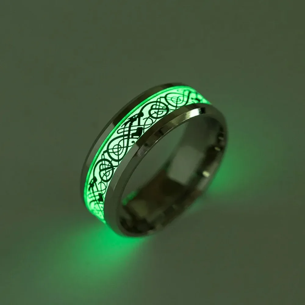 Luminous Dragon Ring Love Heart Retro Stainless Steel Fluorescent Rings for Men Plus Couple Rings Luxury Jewelry Gift
