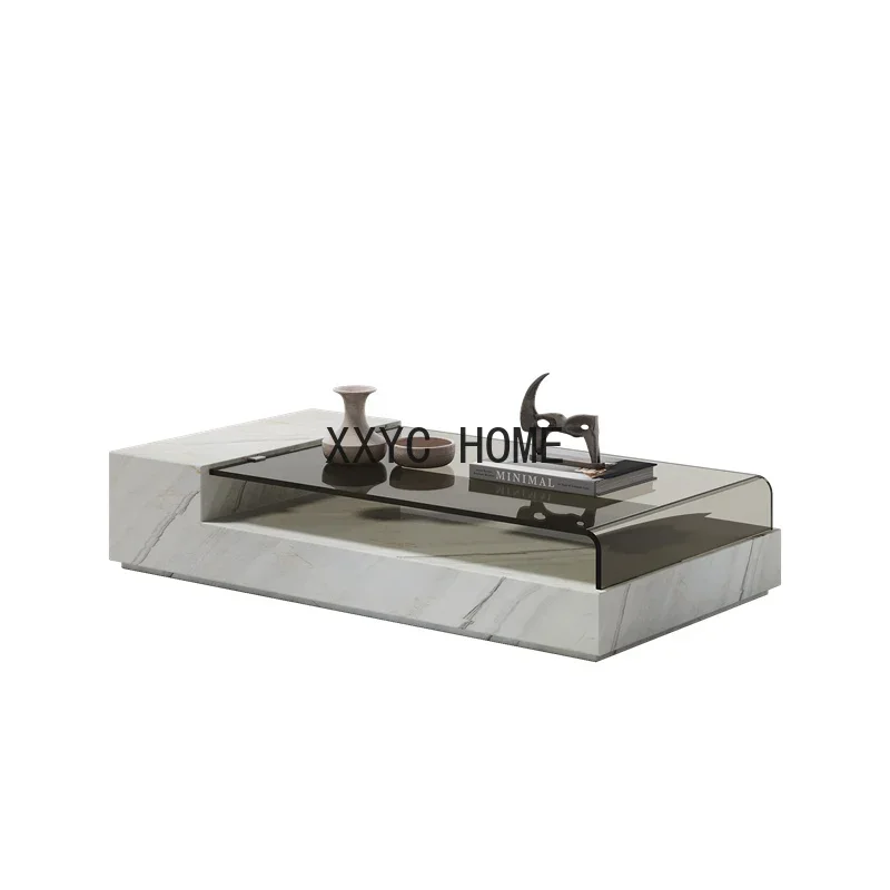 

Italian Minimalist Natural Marble Tea Table TV Cabinet Combination Modern Designer Villa Living Room Luxury Stone Creative