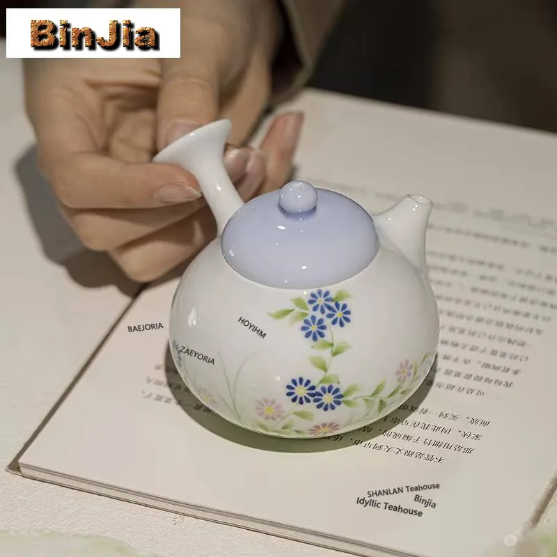 

140ml Hand-painted Wild Chrysanthemum Side Handle Teapot Antique Tea Infuser Pot Tea Soaking Kettle With Strainer For Tea Craft