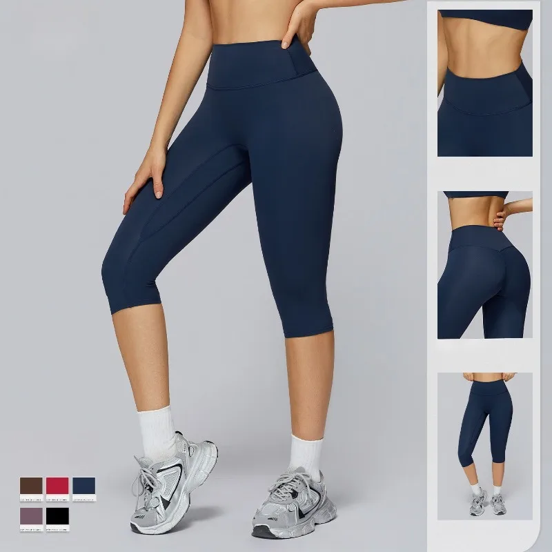 

Women's New Yoga Pants with High Waist Tight Fitting and Slimming Mid Length Outdoor Sports and Leisure Fitness Clothing