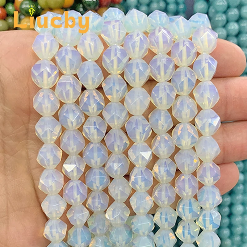 

White opal Natural Stone Faceted Handmade diamond Beads For Jewelry Making DIY crystal exquisite Accessories 15" Strand 6/8/10mm