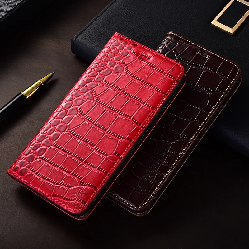 

Genuine Leather Flip Case For iQOO 12 13 15 15R Pro Ultra Phone Cover Card Cases Crocodile Pattern