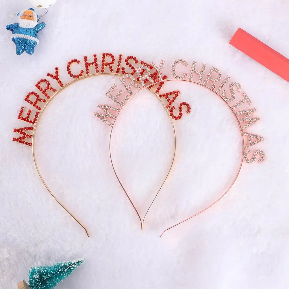 Letter Christmas Dree Up New Year Headdress Rhinestone Crown Korean Style Hair Hoop Merry Christmas Headband Female Jewelry