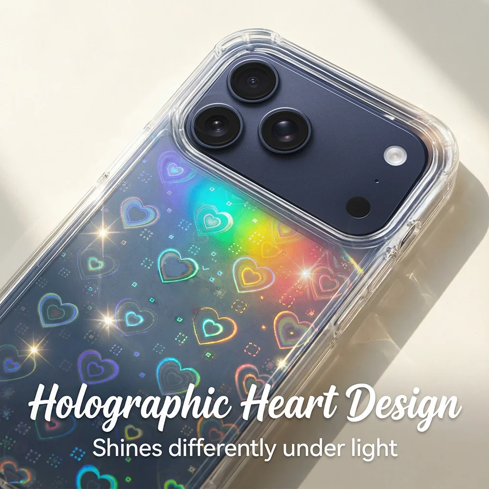 Design dégradé en forme de cœur. Style mignon et frais. Coque de téléphone compatible avec iPhone 17 16 15 14 13 12 Pro Max Air 16e 15/14 Plus.