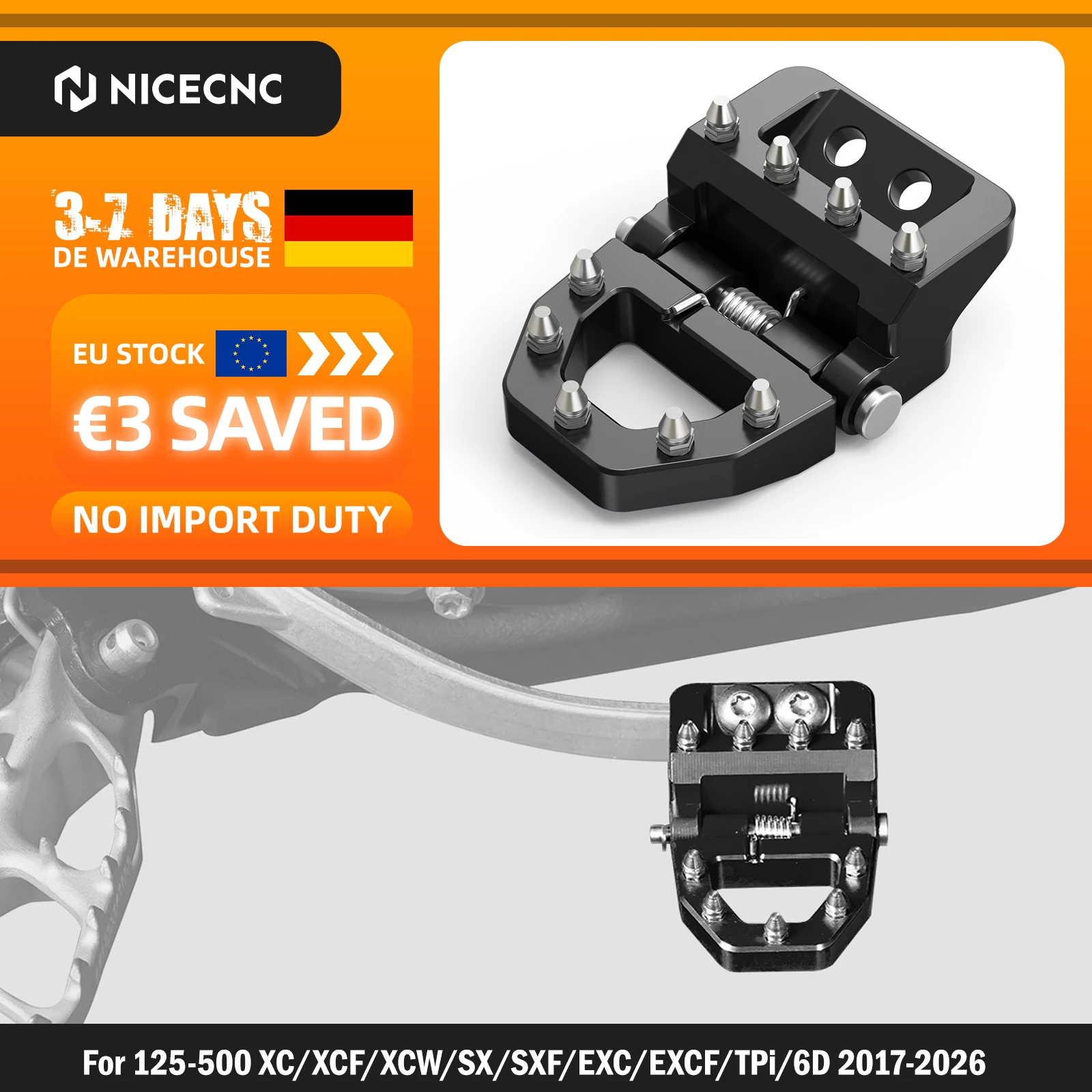 2017-2026 Per KTM EXC 300 TPI EXC 250 EXCF 350 SX 125 SXF 250 SXF 450 XC-F 350 Per Husqvarna TE 300 FE 250 FE 350 FE 450 Punta del pedale freno pieghevole Per GasGas EC 300 EC 250 2021-2026