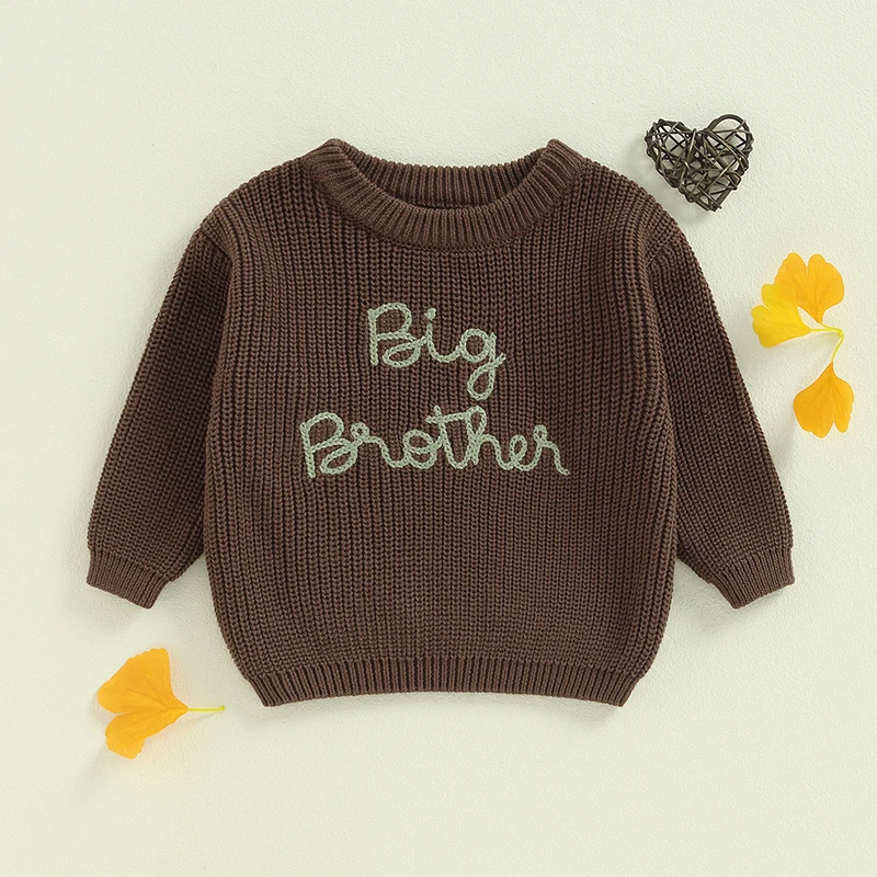 Toddler Baby Boy Big Brother Sweater Embroidery Chunky Knit Pullover Top Promote to Big Brother Shirt Fall Winter Clothes