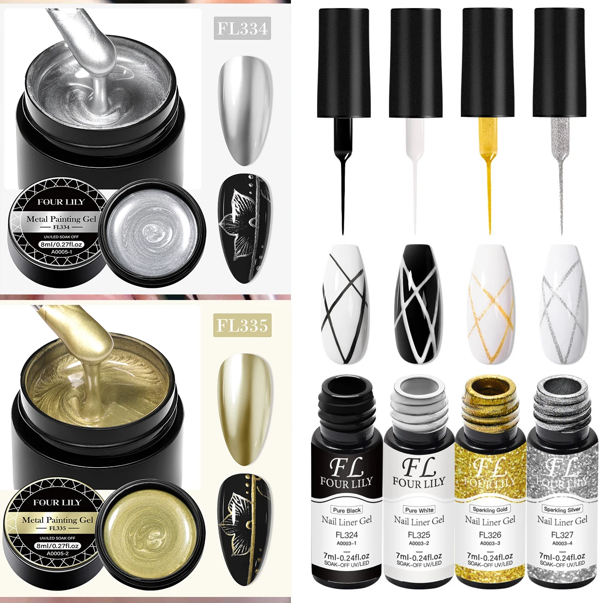 Juego de esmaltes de Gel para uñas, pintura de Metal de 6 piezas, efecto espejo dorado y plateado, Kits de Gel UV LED para manicura artística