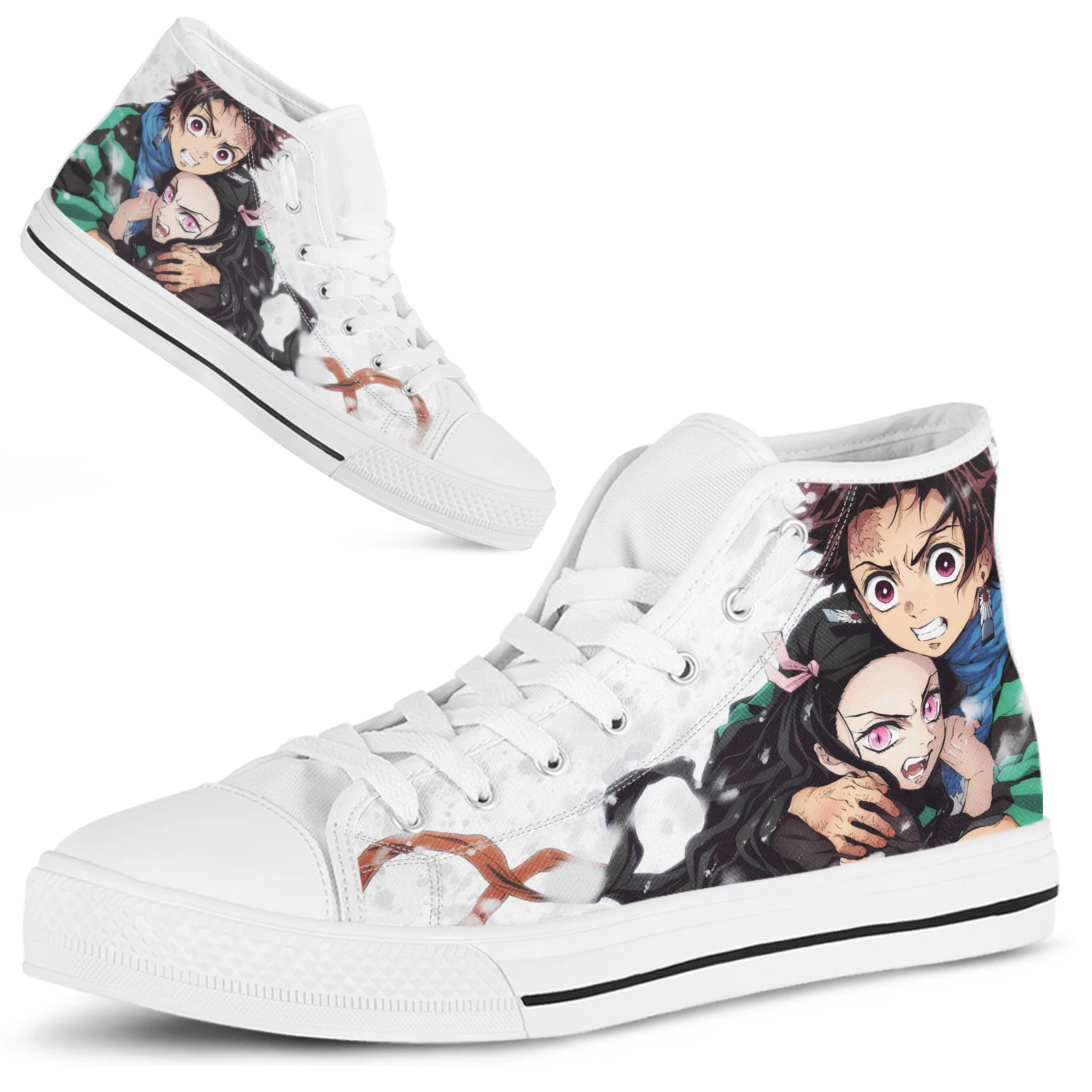 ELVISWORDS-Chaussures Montantes Astronomiques Blanches pour Femme, Anime Japonais, Design Demon Slayer, Chaussures Légères à Lacets, Chaussures en Toile Décontractées