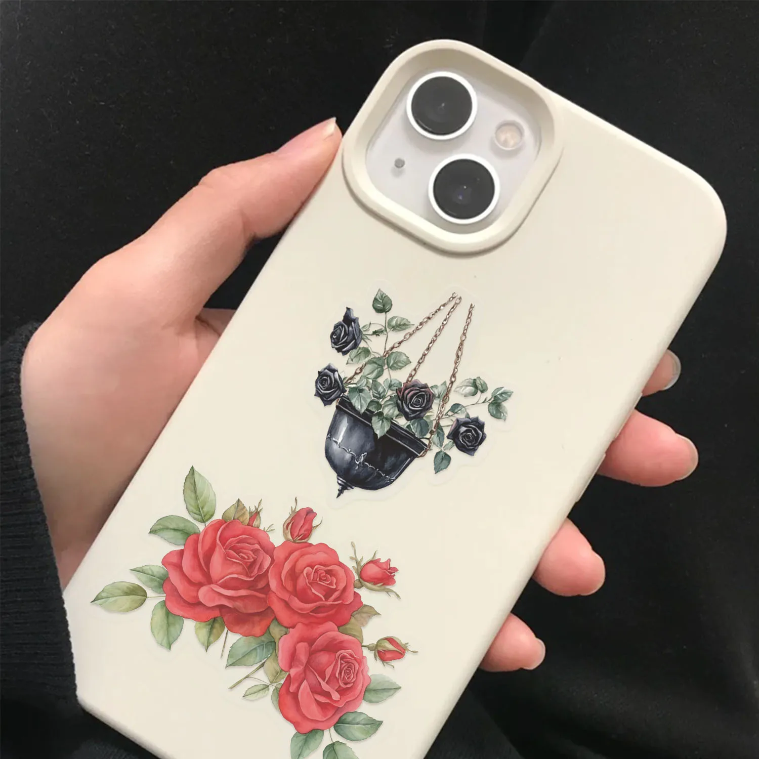 100/200 PCS Dunkel/Rote Rose Aufkleber DIY Notebook Schreibwaren Stift Halter Abnehmbare Dekor Telefon Gitarre Transparente PET Aufkleber