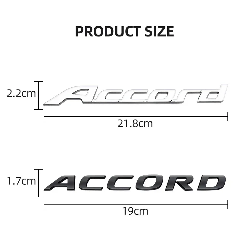 Car Accessories Chrome Silver/Black Accord Letter Logo 3D ABS Badge Sticker Side Wing Emblem Fender Decal Auto Decoration