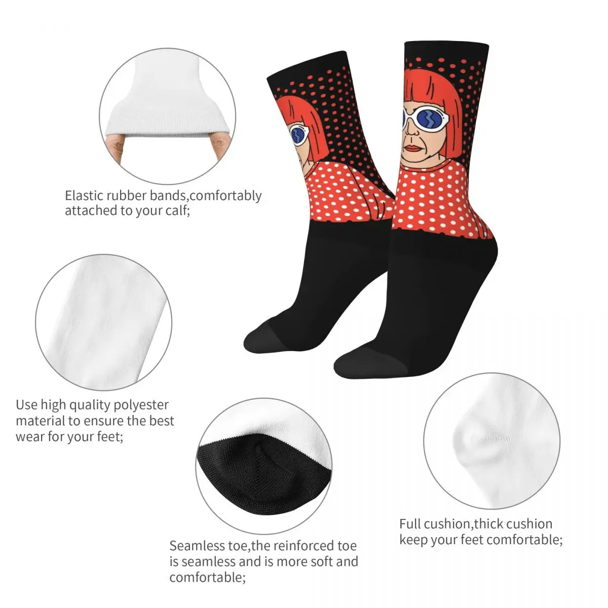 Crazy Design Yayoi Kusama Anime Football Socks Polka Pop Aesthetic Polyester Long Socks for Women Men Non-slip