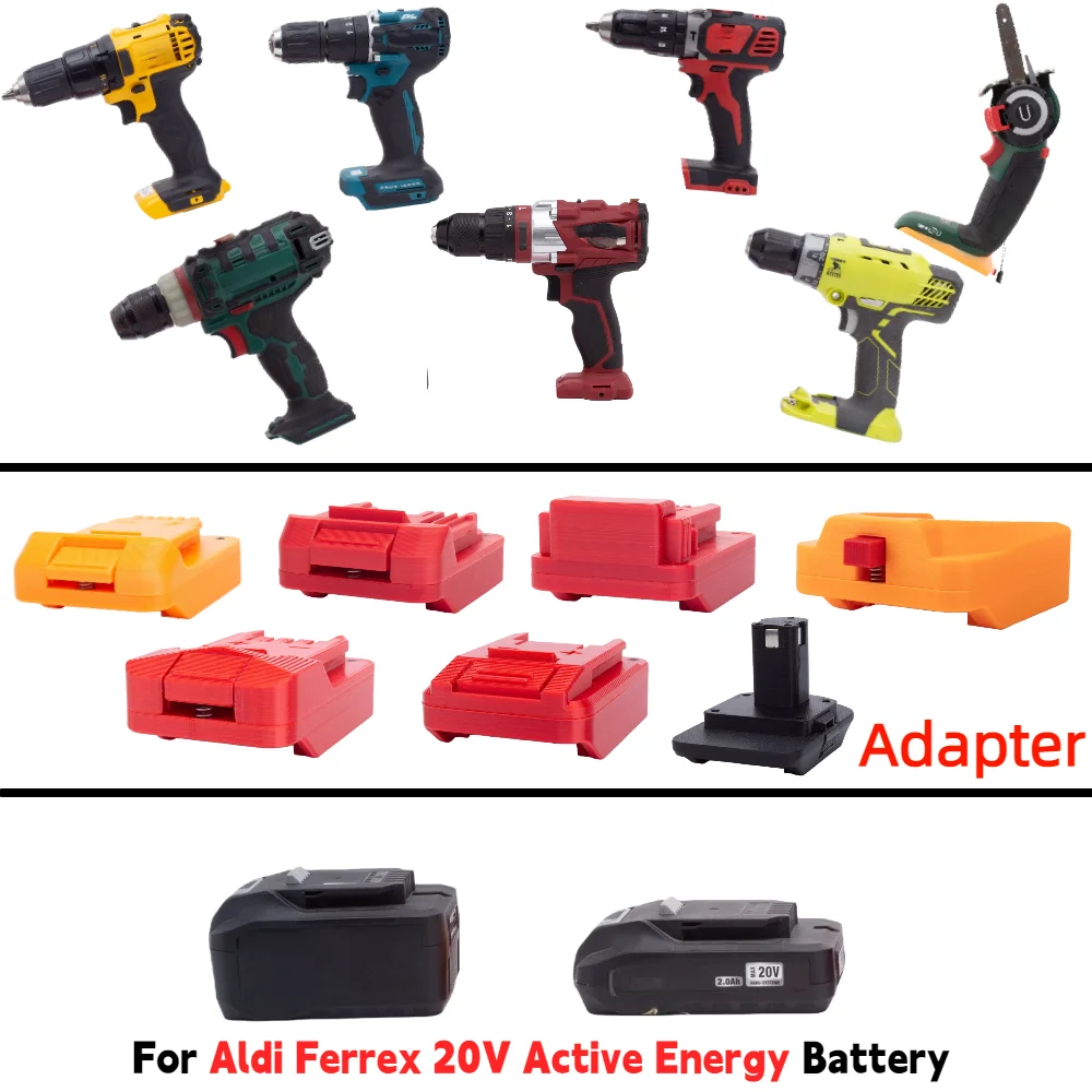 Adapter/Converter for Ferrex 20V Li-ion Battery To DeWalt/Makita/OZITO/Milwaukee/BOSCH PBA/PARKSIDE X20V/Ryobi ONE+ 18V Tools