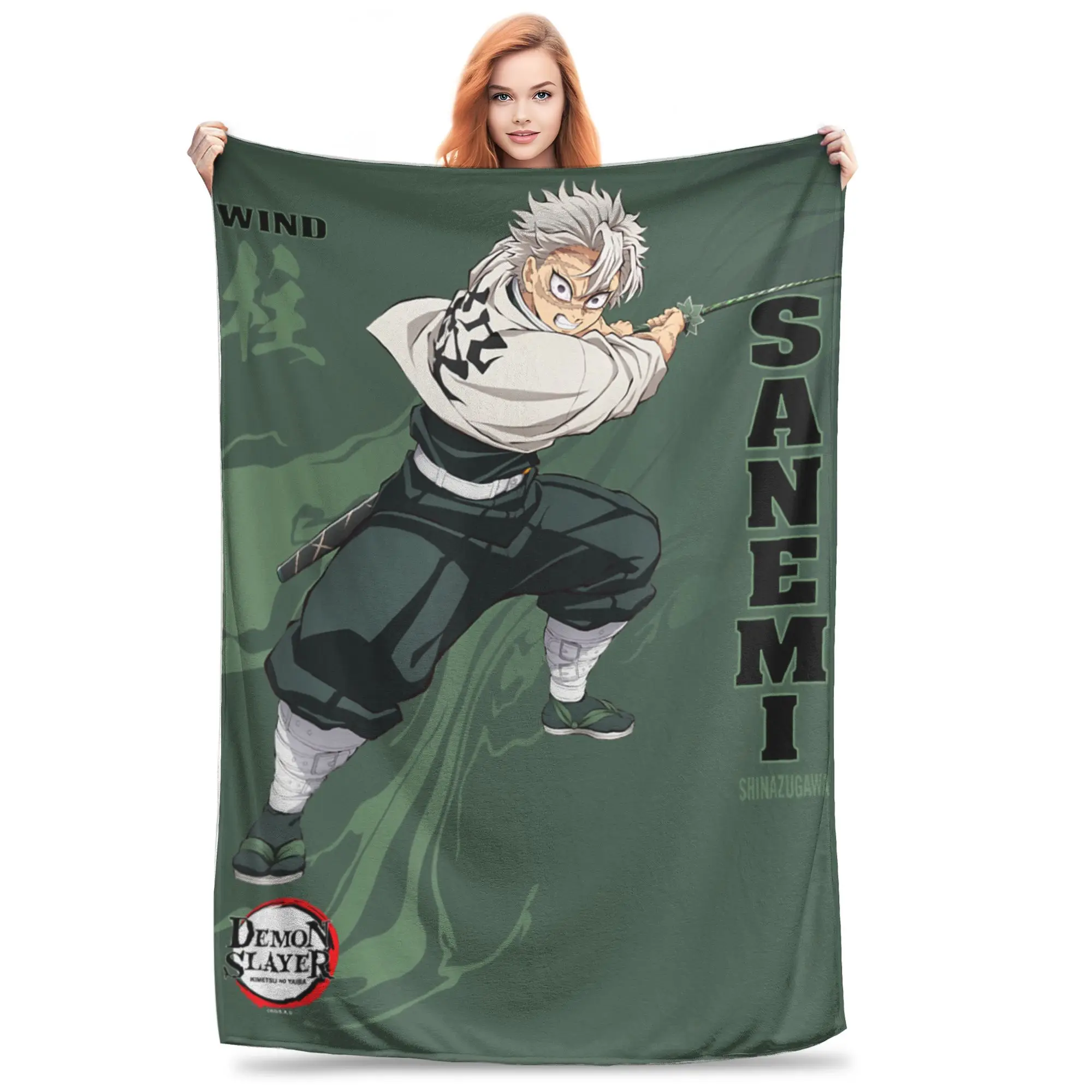 1PC Demon Slayers Infinity Castle Sanemi Shinazugawa Art  Winter Blankets for Adults Bedding Home Interior Sofa Knee