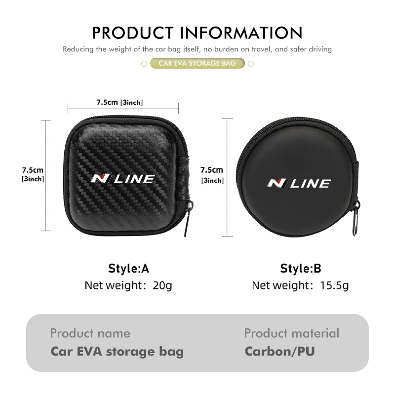 Car Logo Wate-proof Anti-drop Headphone Data Cable Storage Bag For Hyundai N LINE i30 i20 Sonata Accent Tucson Elantra Azera view 6