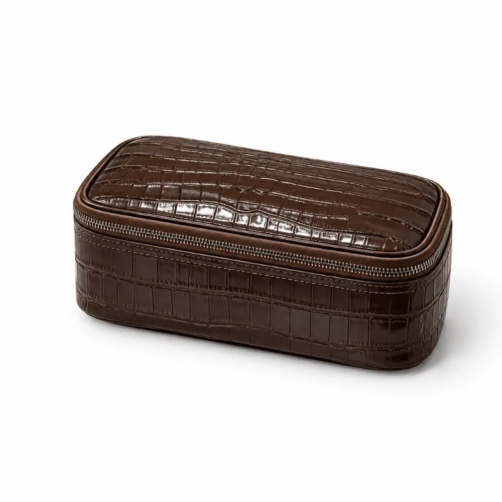 Fashion PU Leather Makeup Bag Crocodile Texture with Handle Travel Organizer Zip Closure Cosmetic Case for Women and Men