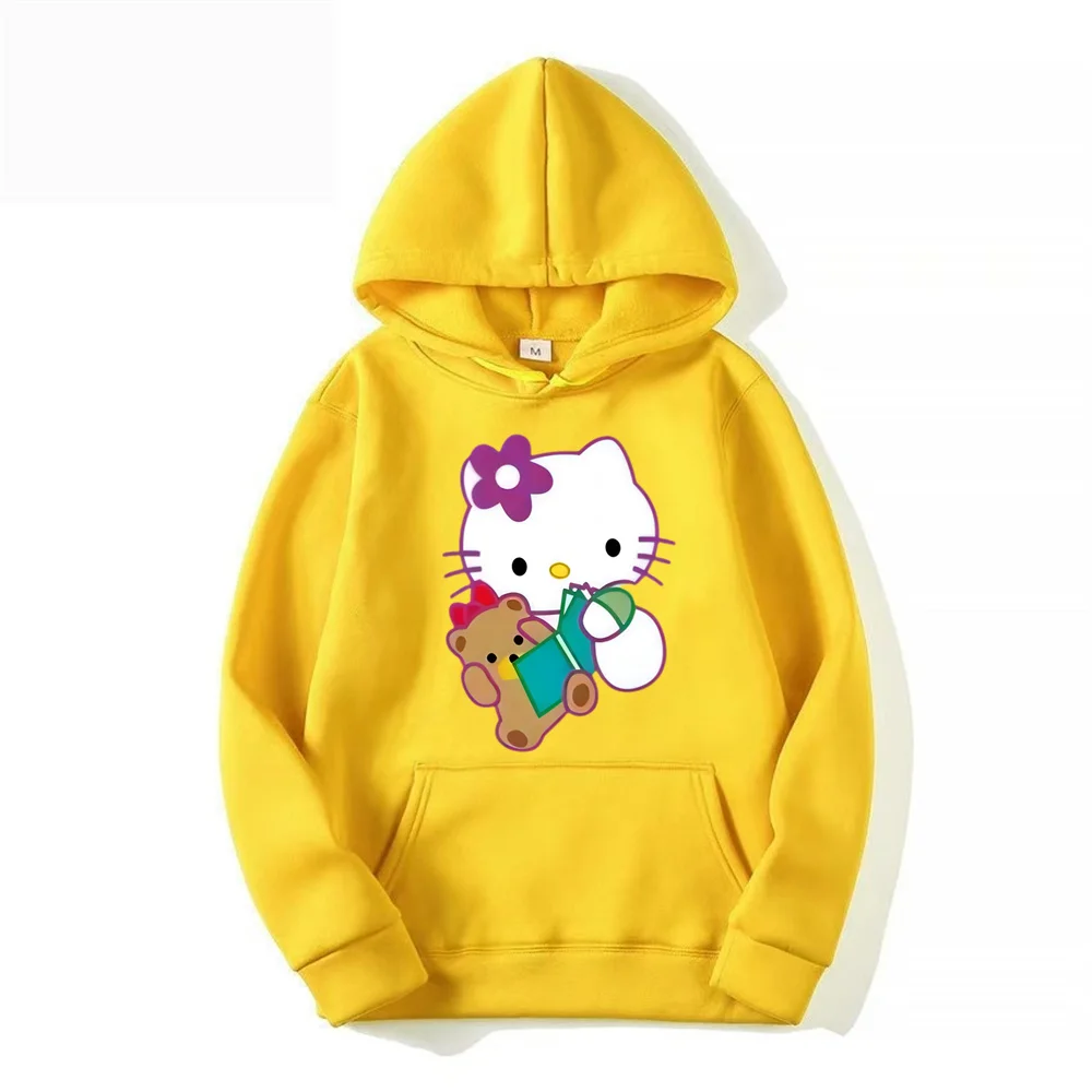 2024 baru kasual wanita Sweatshirt Sanrio Hello Kitty Kawaii atasan untuk wanita lucu Hoodies Fashion Harajuku lengan panjang