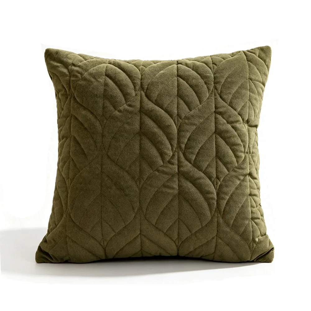 HINYEATEX Olive Quilted Throw Pillow Case Velvet Home Decorative Cushion Cover Hotel Living Room Sofa Decoration 1 Piece Pack