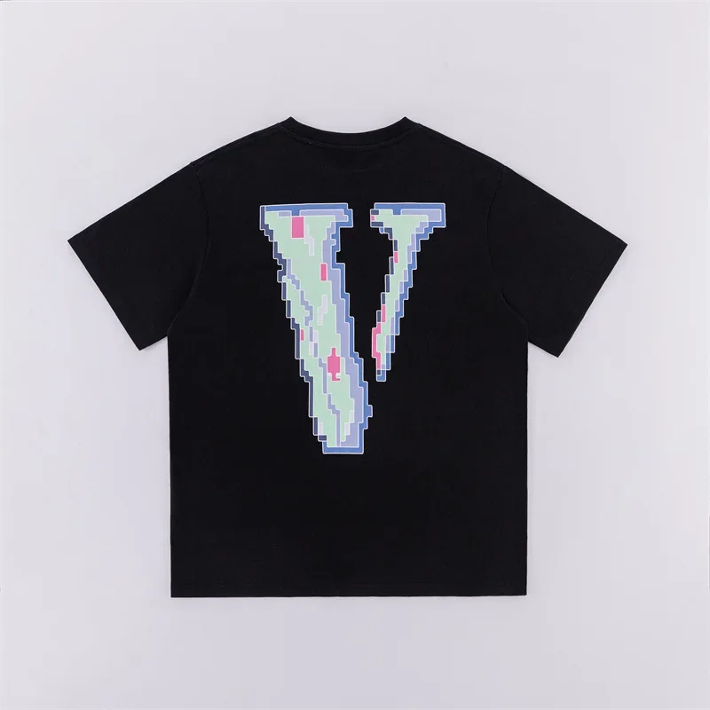 

Pixel Big V Letter Loose Pure Cotton Casual Trendy Brand Couple Pullover Short-sleeved T-shirt for Both Men and Women