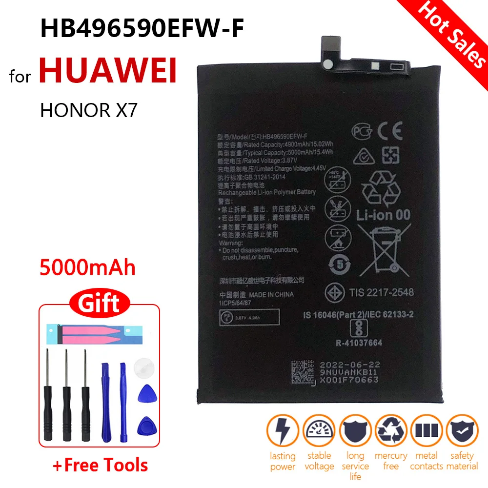 Original New Replacement Battery 5000mAh HB496590EFW-F For Huawei Honor X7 X 7 Mobile Phone Rechargeable Batteries