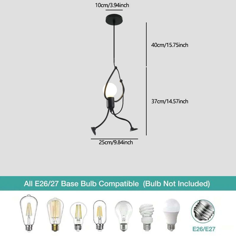 Vintage Iron Little Man Modern Arts Chandelier LED Ceiling Lamp Home Living Room Children Bedroom Decor Black E27 Pendant Lights image 5