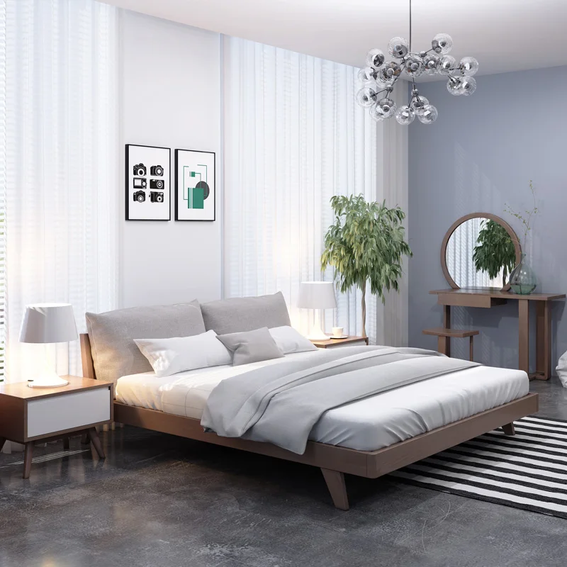 

180x200cm king size Two persons bed modern luxury wooden bedframe Double beds with headboard 2 personnes furniture for home