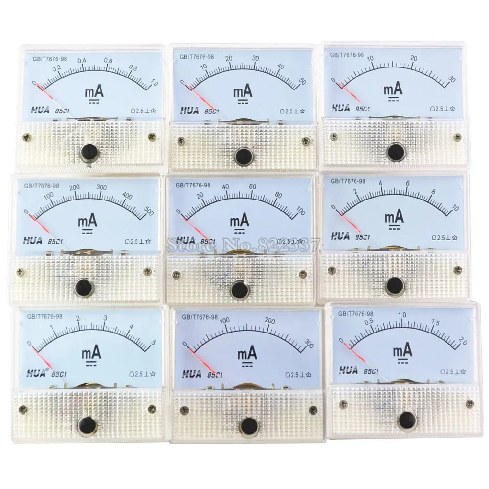 85c1-ma dc amp metros analógicos de painel, faixa de medição 1ma 2ma 10ma 20ma 50ma 100ma