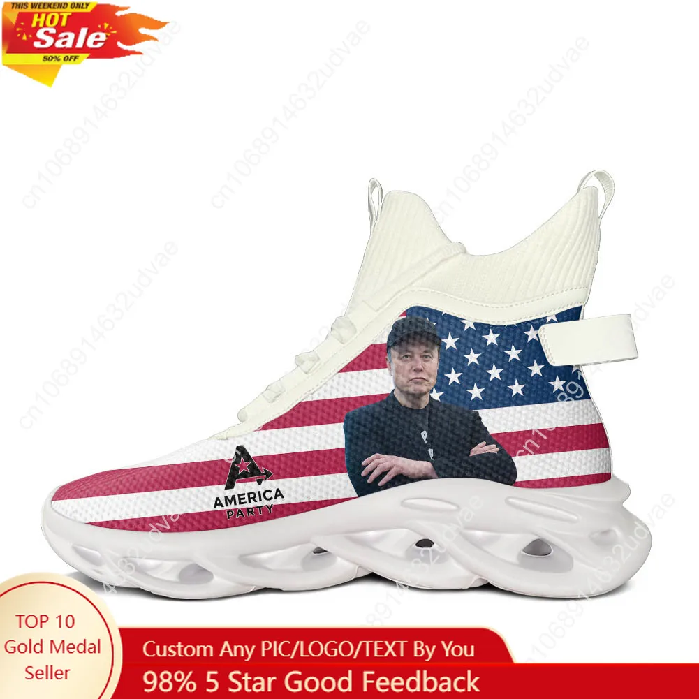 

America Party High Top Running Shoes Mens Womens Casual Sneaker Elon Musk Mesh Footwear Custom Soft Elastic Durable Shoe White