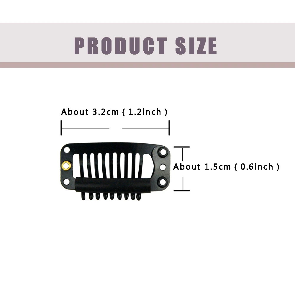 12 pcs 32mm 9-teeth Hair Extension Clips Wig Clips Combs Snap Clips with Rubber for Hair Extension Toupee DIY