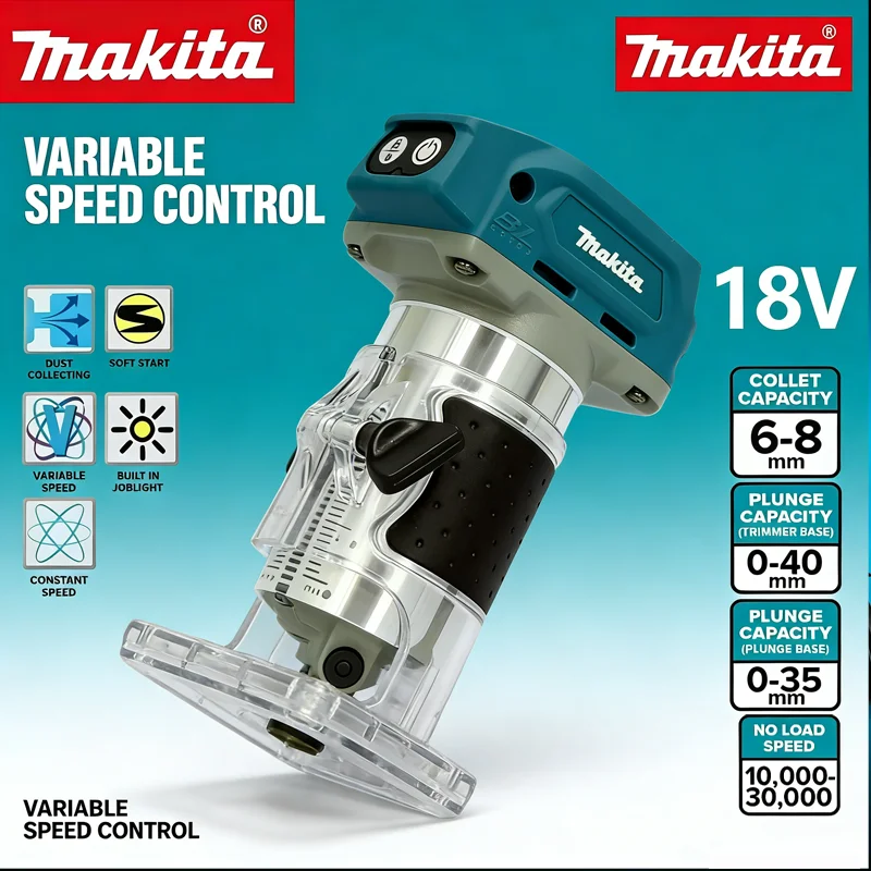 Original  Makita DRT50 18V LXT Brushless Cordless Trimmer Professional Rechargeable Slotting Milling Tool Edge Trimmer Router
