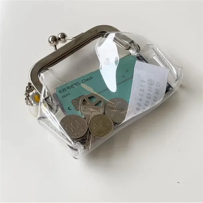 Ins Transparent Simple PVC Coin Purse Wallet With Pendant Vintage Iron Clip Small Item Storage Bag Girls Cosmetics Lipstick Bag