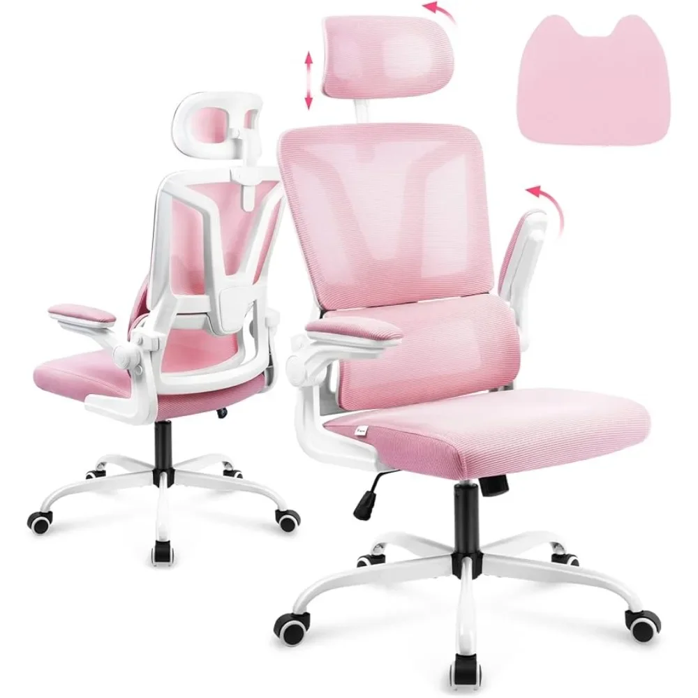 Rocking Office Desk Chair Pink Ergonomic Office Chair With Lumbar Support Pillow Furniture Armchair Furnitures Gamer Chairs