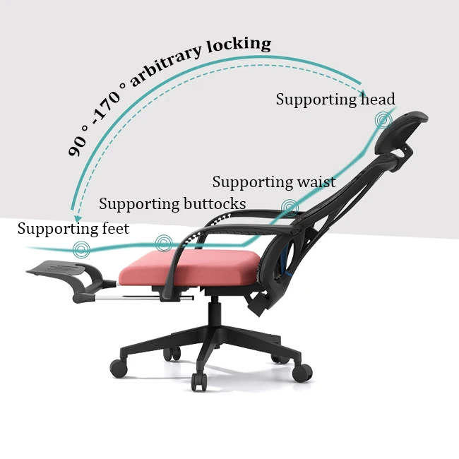 Chaise de Bureau Ergonomique à Comcussion en Maille, Mobilier d'Ordinateur, Inclinable, avec Repose-Pieds, Aide-Tête