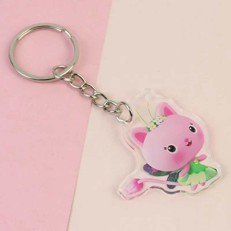 Gabby Dollhouse Acrylic Keyring Anime Peripherals Keychain Accessories Children School Bag Car Key Pendant Birthday Toys Gift