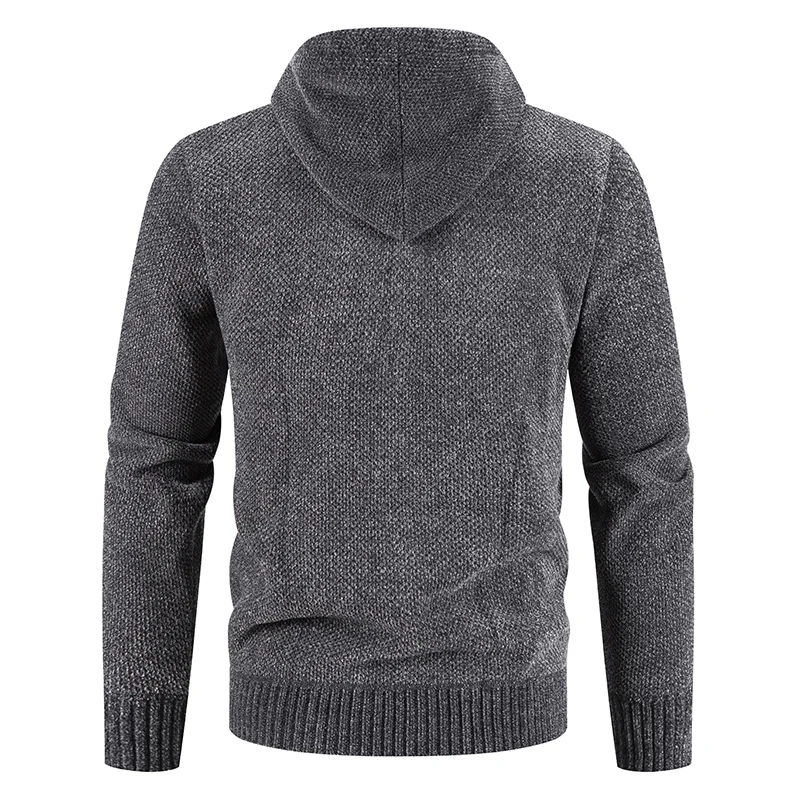 Winter Hooded Cardigan Men Zipper Sweatercoat Thick Warm Solid Knitted Sweater Cardigan Coat Men Hooded Causal Knit Outerwear