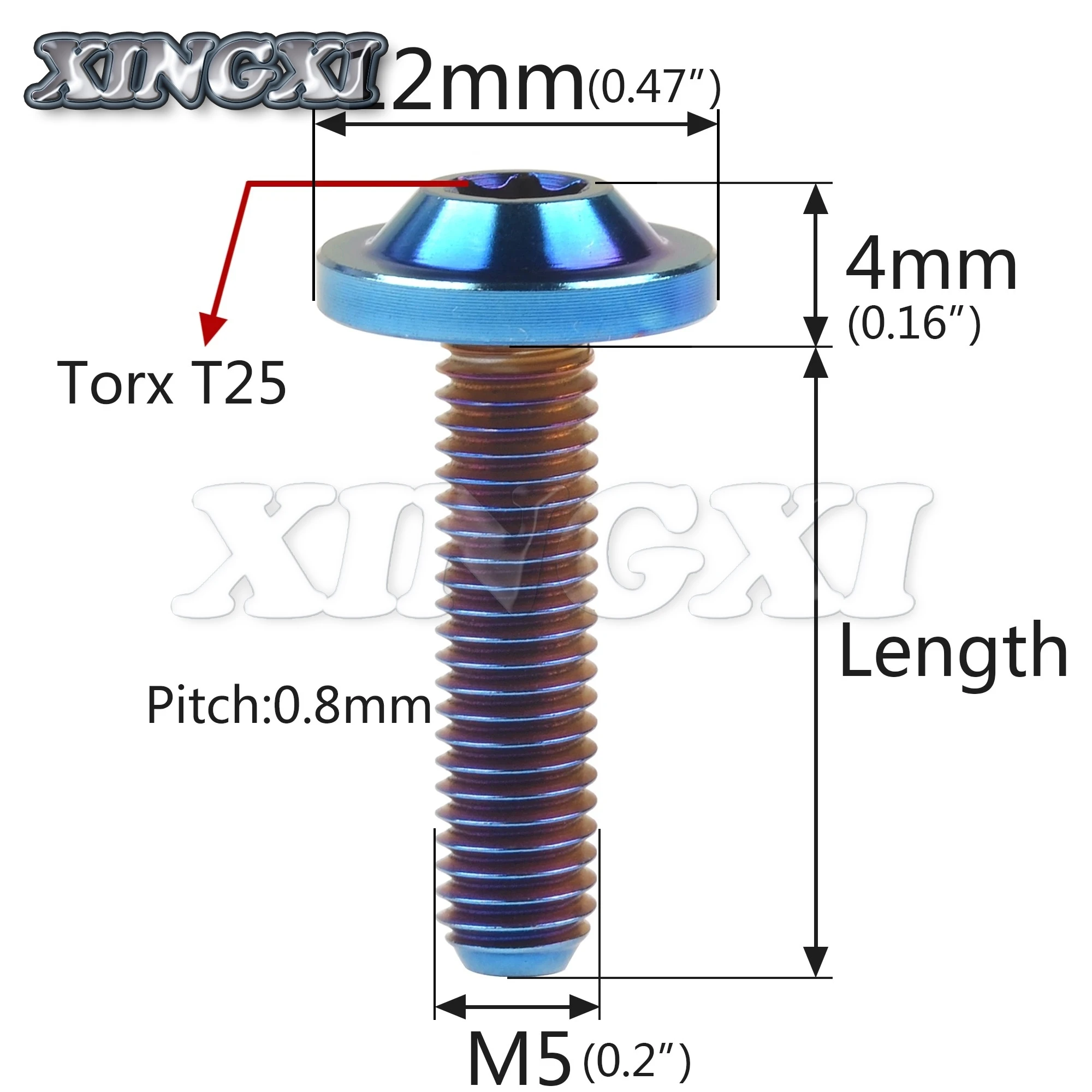 Xingxi  5PCS M5X10 12 15 20 25 30 35mm Titanium Bolts Torx T25 Head Screw for Motocycle