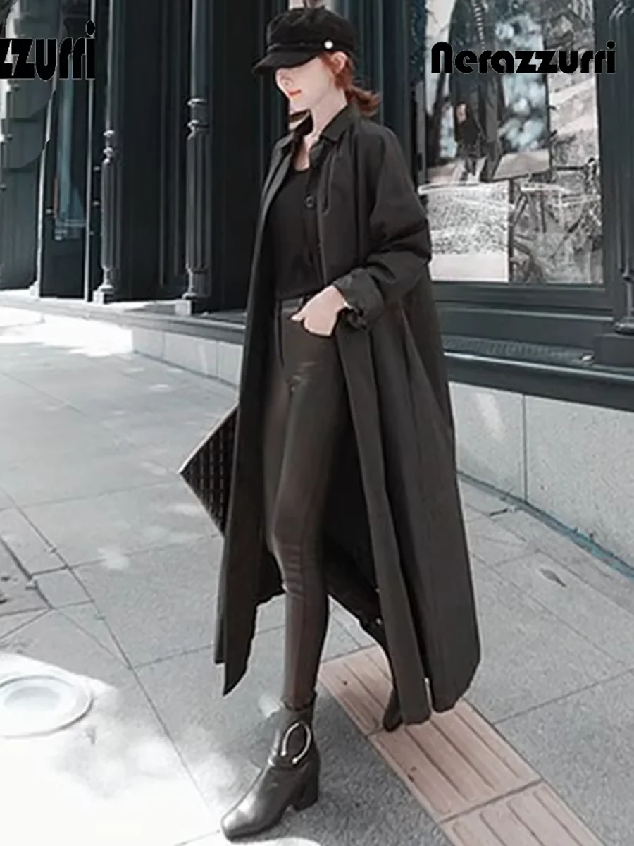 Nerazzurri Spring Autumn Long Black Waterproof Raincoat Coat for Women with Hood Long Sleeve Spring Loose Designer Clothes 2025