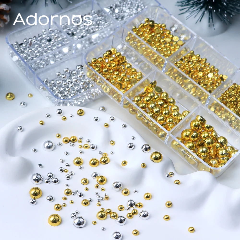 반원형 구슬 고딕 펑크 네일 장식 금색 은색 버블 구슬 네일 아트 참 할로윈 매니큐어 DIY 액세서리