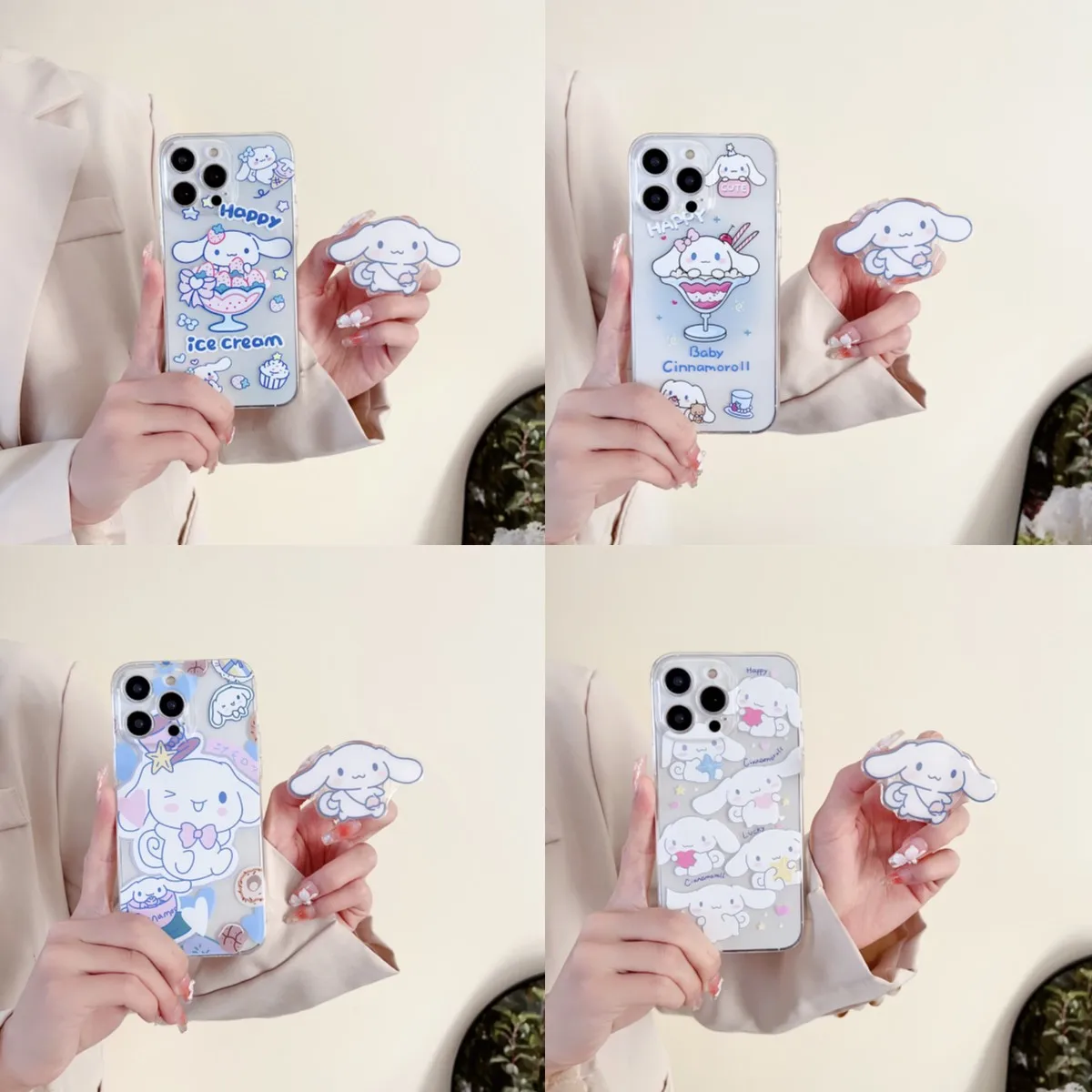 For Samsung Galaxy A13 A33 A53 A73 A04s A24 A34 A54 A14 A12 A52 A32 A42 A02s A22 A03s Ice Cream Cinnamoroll Case with Holder
