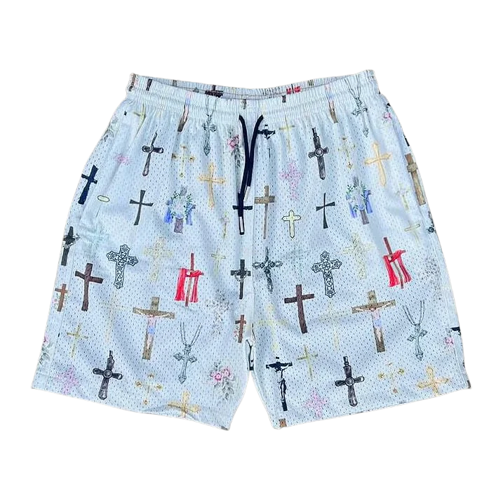 

Уличные спортивные модные баскетбольные шорты с рисунком Saint Pray Cross на шнурке, спортивные тренировочные дышащие модные повседневные шорты