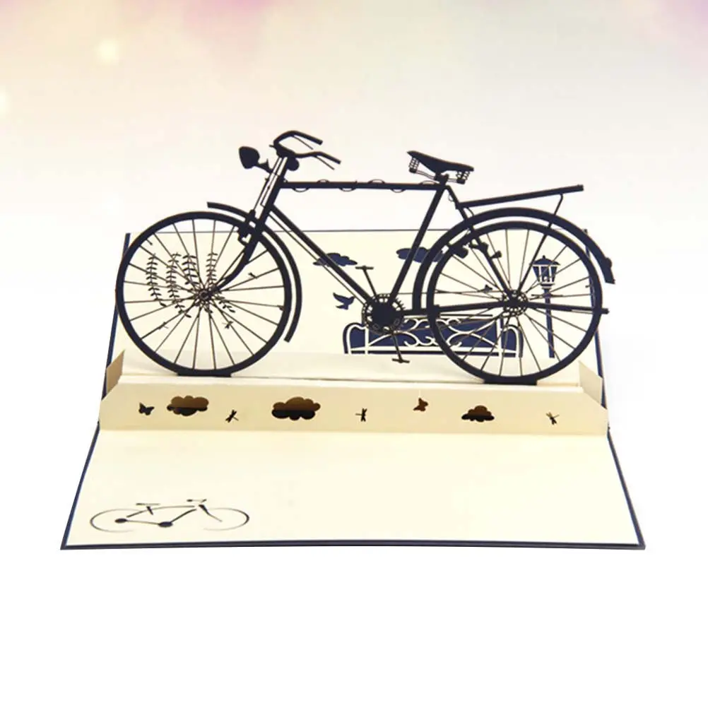 1Pcs 3D Father's Day Greeting Card Retro Bike Creative Design Party Invitation Up Cards Novel 3D Bike Message Up Greeting Cards