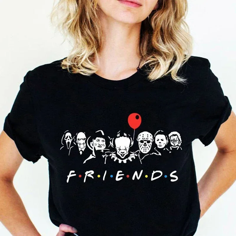 Friends T Shirt Best Stephen King Horror Characters Printed Cartoon Women Fashion Tops Oversized Tee Halloween Clothes Women