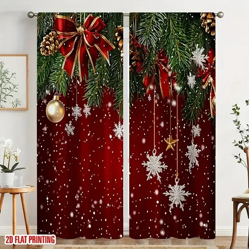 

Christmas tree printed curtains, pole bag curtains, bedroom and living room decoration, home decoration, Christmas decoration