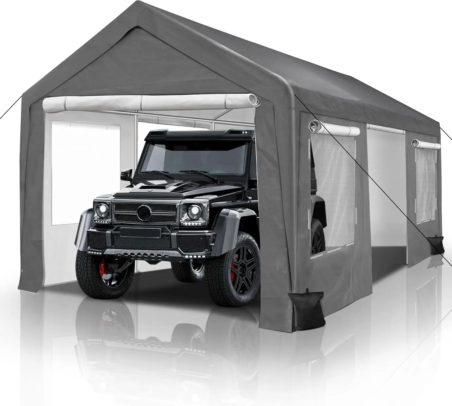 

Carport 10x20ft Portable Garage, Heavy Duty Car Canopy with Roll-up Ventilated Windows & Side Doors, Car Port for SUV, F150,