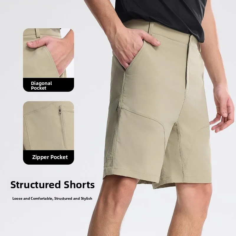 

Men's plus Size Stretch mid Waist Outdoor Sports orts Straight Leg Five Tenths Polyester Fiber Korean Sle Summer orts