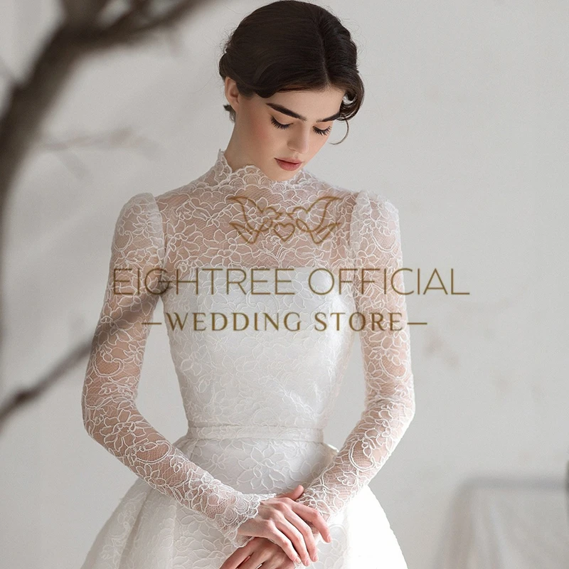 Eightree Elegant Mermaid Wedding Dresses 2025 High Neck Long Sleeves Lace Bridal Dress Formal Wedding Ball Prom Gowns Customized image 3