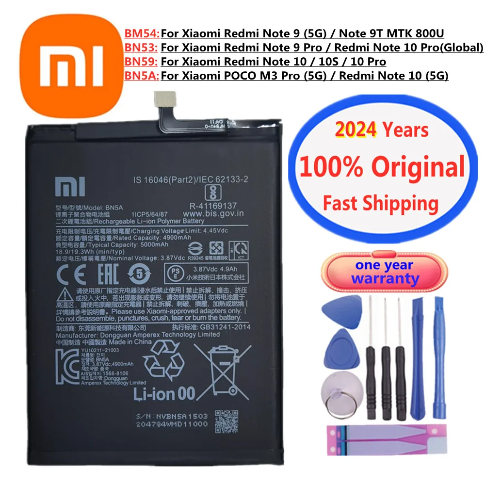 2024 Years 100% Original Phone Battery For Xiaomi Redmi Note 10 Pro 10S 10pro 9 Pro 9T 9pro POCO M3 Pro (5G) Battery Bateria