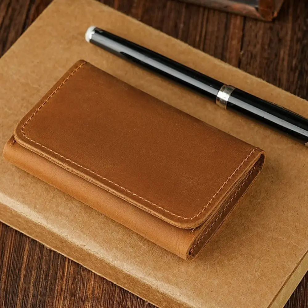 Simple Leather PU Cowhide Short Wallet Small Korean Style Card Holders Clutch Solid Color Coin Purse Card Holder Men