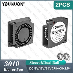 2PCS 3010 30mm Blower Fan DC 5V 12V 24V Sleeve/Dual Ball Bearing Brushless Cooling Turbine Turbo 30mmx10mm 2PIN