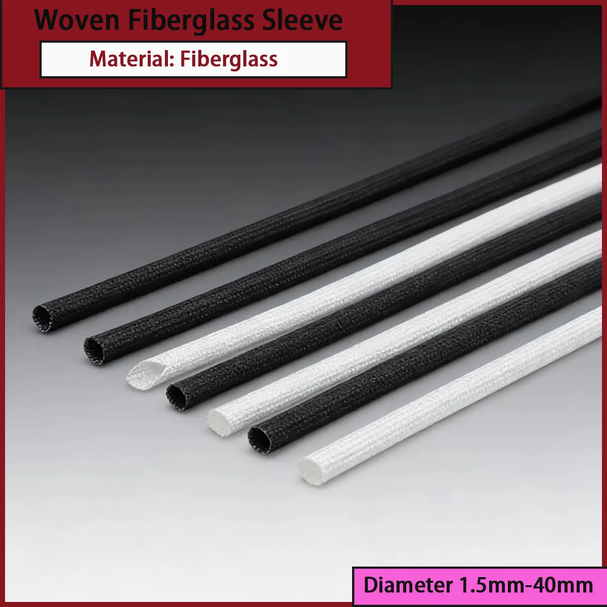 1/5M Braided Fiberglass Sleeve 600℃ High Temp Chemical Resistant Tube ID 1.5-40mm